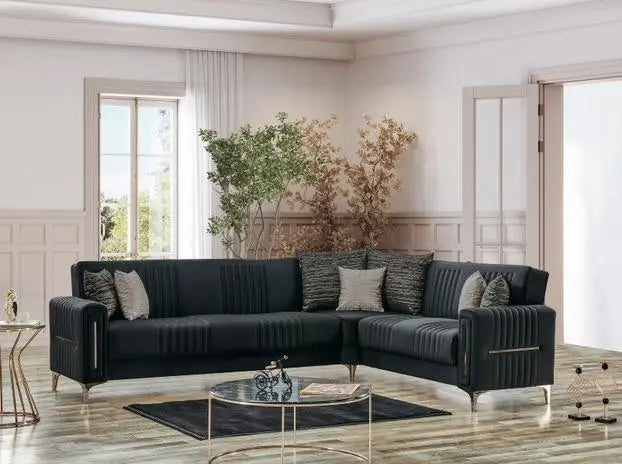 Canapé d'angle 6 PLACES MORENO convertible #couleur_noir