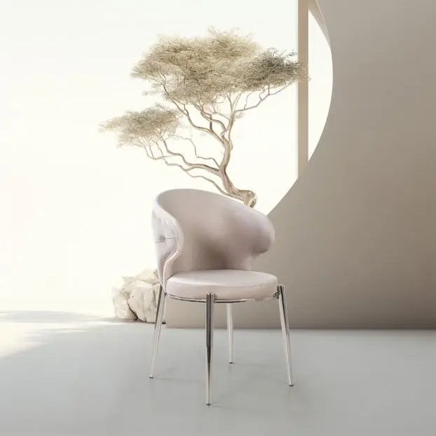 Lot de 2 chaises LISA chrome velours #couleur_beige