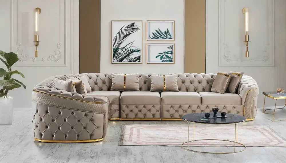 Canapé d'angle capitonné CONFORT 6 places #couleur_beige