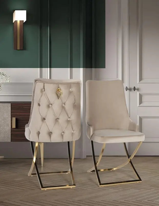 Lot de 2 chaises LYDIA gold velours capitonné #couleur_beige