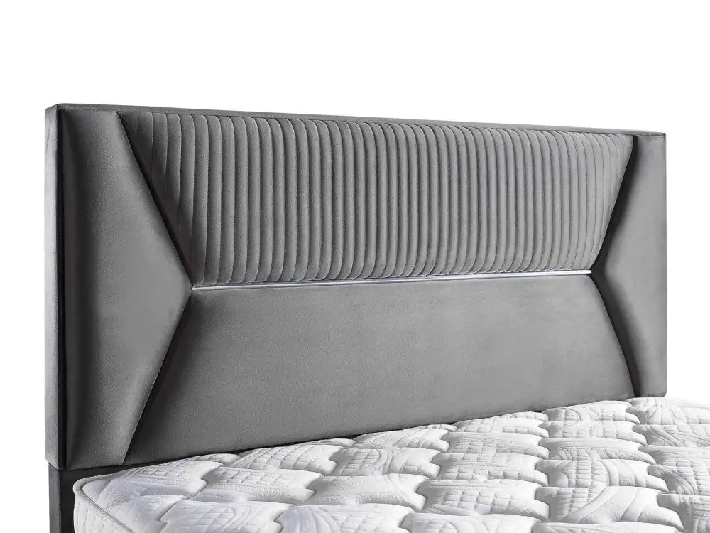 Lit coffre LYON en velours #couleur_gris