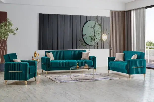 Ensemble de canapés MORENO 3+2+1 convertibles #couleur_vert