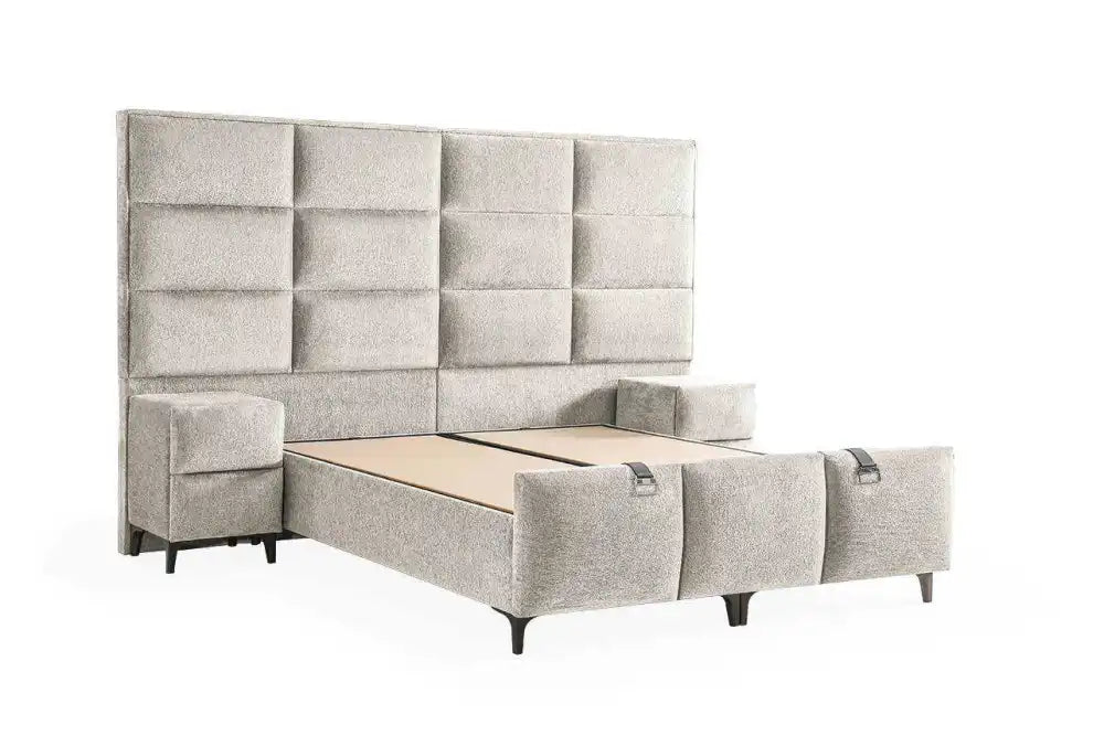 Lit coffre DIAMOND en velours #couleur_beige