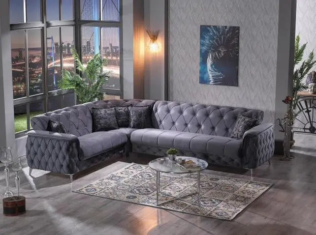 Canapé d'angle 6 places CUBA convertible #couleur_gris