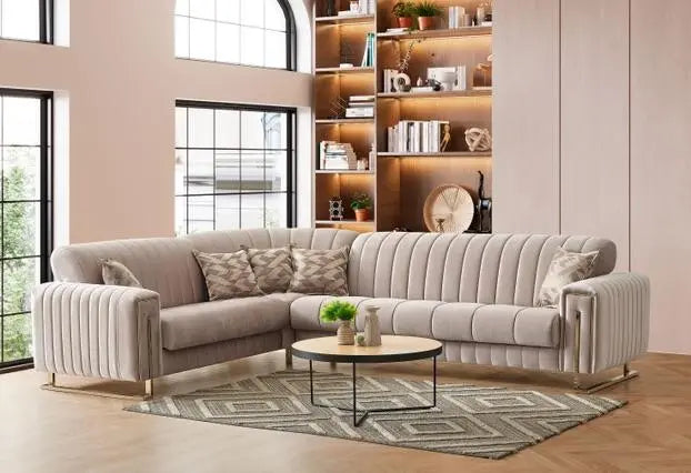 Canapé d'angle 6 places LINEA convertible #couleur_beige