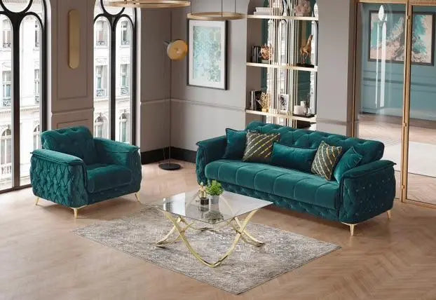 Ensemble de canapés CUBA 3+2+1 convertibles #couleur_vert
