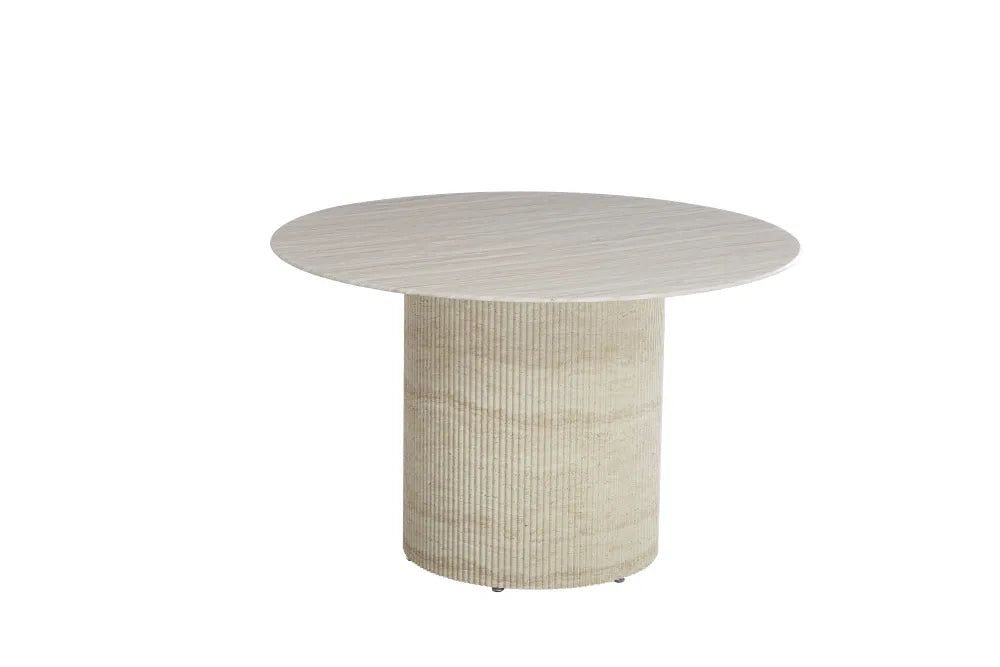 Table à manger ronde BAIETA plateau en céramique effet travertin 1m20